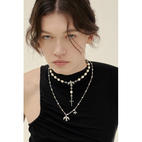 Colar Midi Epirito Santo Perolas Fe III Prata Boho